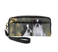 Terrier de Boston, Bolsa de Maquillaje Bolsa de cosméticos Bolsa de Aseo de Viaje portátil Estuche de Cuero para Mujeres y niñas