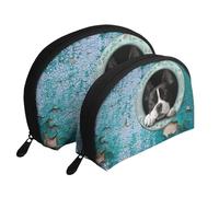Terrier de Boston, Bolsa de Maquillaje de Concha, Monedero pequeño para Mujer, Bolsa de artículos de tocador, Bolsa de cosméticos, 2 Piezas