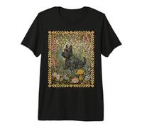 Terrier escocés Negro en un Antiguo jardín inglés Camiseta Premium