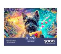 Terrier sostiene Carta de Amor en un Paisaje mágico Puzzle De 1000 Piezas Lindo Perro Mascota Juego De Puzzle Familiar para Todas Las Edades 52x38cm/1000pcs