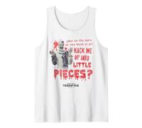 Terrifier Hack Me Into Little Pieces Bloody Text Art Horror Camiseta sin Mangas