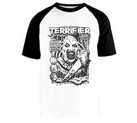Terrifier Movie Horror Art The Clown Camiseta Beisbol Blanca Unisex Manga Corta Negra