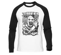 Terrifier Movie Horror Art The Clown Camiseta Béisbol Blanca Unisex Manga Larga Negra