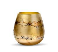 Terroso Jarrón - Cristal Dorado Soplado - Aspecto Lujoso, Elegante - 25 cm de Alto - Efecto Mármol - Florero