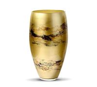 Terroso Jarrón - Cristal Dorado Soplado - Aspecto Lujoso, Elegante - 38 cm de Alto - Efecto Mármol - Florero