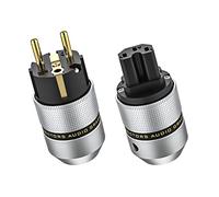 Tertullus Enchufe de alta fidelidad de aluminio chapado en oro, enchufe Schuko 16 A 250 V y conector de rosca en frío, 10 A, 250 V, 15 A, 125 V, adecuado para cables de hasta 18 mm de diámetro