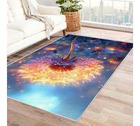 TERUEA 3D Estéreo Visión Felpudo Dientes de león en Flor, Detalles, Alfombras Dormitorio, Coloridas,patrón Flores 3D, Antideslizante, Lavable,SalóN, Dormitorio, Comedor, Cocina,(Dorado-120x150cm