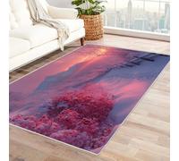 TERUEA 3D Estéreo Visión Felpudo El Cielo Rosado proyecta un Suave Resplandor sobre el Lago, Alfombras Gaming, Alfombras de Suelo Estereo Decoración de Halloween para Salón(Rosa-90x120cm