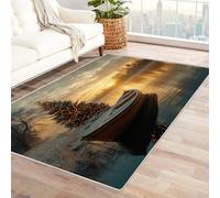 TERUEA 3D Estéreo Visión Felpudo Un pequeño Bote, con un árbol Dentro, está anclado en el Agua, Alfombras de Ilusion, Alfombras Gamer Suelo, para Decoración del Hogar del Comedor(Amarillo-240x300cm