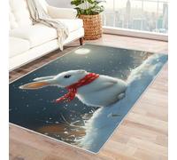 TERUEA 3D Gamer Alfombra Dormitorio Un Conejo Blanco con una Bufanda roja está Sentado en el Suelo, Alfombras Dormitorio, Coloridas,patrón Flores 3D, Antideslizante, Lavable,SalóN, (Blanco-180x270cm