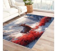 TERUEA Alfombra Antideslizante 3D, Un Ciervo Blanco bajo un árbol, Alfombras Dormitorio, Coloridas,patrón Flores 3D, Antideslizante, Lavable,SalóN, Dormitorio, Comedor, Cocina,(Rojo-180x240cm