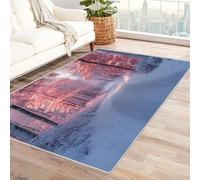 TERUEA ,Alfombra Antideslizante Árboles a lo Largo del Camino, Cubiertos de Rosa pálido y Blanco, Alfombras Pelo Corto Antideslizante Lavables Alfombras Habitación Dormitorio (Blanco-210x300cm