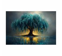 TERUEA Árbol de la vida - Nubes - Naturaleza - Paisaje - Campo Sauce Llorón Verde Azulado Reflejo Brillante Cuadro Sobre Lienzo Moderno Dormitorio Cocina Cuadros （Verde Azulado-80x120cm1 Sin marco