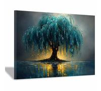 TERUEA Árbol de la vida - Nubes - Naturaleza - Paisaje - Campo Sauce Llorón Verde Azulado Reflejo Brillante Cuadro Sobre Lienzo Moderno Dormitorio Cocina Cuadros （Verde Azulado-20x30cm1 Enmarcado