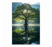 TERUEA Arte pared flores silvestres abstractas Rayo Árbol Verde Reflejo Lago, Pintura Abstracta Para Salon Decoración Grande（Verde-80x120cm Sin marco