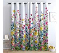 TERUEA Conchas Marinas Cortinas Acuarela Flores Mixtas Prado Colorido Cortina Decoracion Dormitorio,-220Al x 132An cm (2 Paneles)