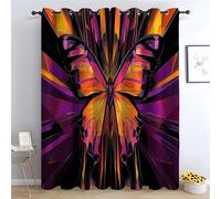 TERUEA Cortinas abstractas Mariposas Cristal Pop en Tonos Naranja neón y Morado Pintura artística Moderna contemporánea,-220Al x 132An cm (2 Paneles)