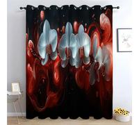 TERUEA Cortinas diseño Abstracto Moderno Orquídeas Blancas con espirales Rojas sobre Fondo Oscuro decoración artística y Elegante para Sala de Estar y Dormitorio-160Al x 100An cm (2 Paneles)