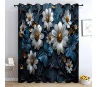 TERUEA Cortinas Modernas 2 Paneles, Margarita Blanca Mariposa Azul Color para Sala de Estar, Dormitorio, Elegantes y artísticas-160Al x 100An cm (2 Paneles)