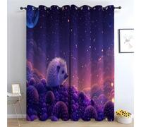 TERUEA Cortinas Opaca Estilo para Sala, Dormitorio, Erizo Suave Colina Musgo púrpura Luna Estrellas Cortina para Dormitorio Estar Cocina Cafetería Hotel Casa de Alquiler-270Al x 130An cm (2 Paneles)