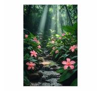 TERUEA Cuadro al Botanico Retro Granja, Arroyo Jungla Flor Rosa Rayo de Sol, arte pared para baño, sala estar, dormitorio, moderno, decoración de（Verde-20x30cm Sin marco