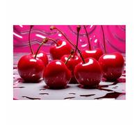 TERUEA Cuadro Decorativo Flores Vintage, Cerezas Rojas Brillantes Gotas Agua Alimento, Cuadros Floral Lienzo Cuadros Decorativos Salón Dormitorio Decoración Pared（Rojo-20x30cm Sin marco