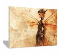 TERUEA Cuadro en lienzo para pared, Arte Alas Latón Engranajes Hada Steampunk lienzo famoso de pintura, arte de pared antiguo afroamericano, decoración dormitorio,（Bronce-80x120cm Enmarcado