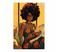 TERUEA Cuadro en lienzo para pared, Libro Lectura Vestido Estampado Retro lienzo famoso de pintura, arte de pared antiguo afroamericano, decoración dormitorio,（Amarillo-20x30cm Sin marco