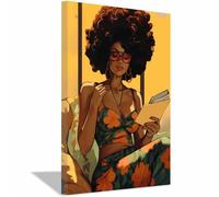 TERUEA Cuadro en lienzo para pared, Libro Lectura Vestido Estampado Retro lienzo famoso de pintura, arte de pared antiguo afroamericano, decoración dormitorio,（Amarillo-20x30cm Enmarcado