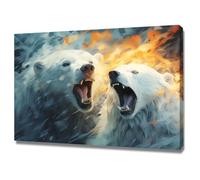TERUEA Cuadro Modernos Animales Dos Osos Polares Rugientes Abstracto Fauna póster vintage para decoración de baño,（White-70x100cm Enmarcado