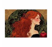 TERUEA Cuadros Decoracion Dormitorios, Mujer Granada Cabellos Rojos Art Nouveau Vintage Retrato Femenino Lienzos Decorativos Pared Salon,（Rojo-70x100cm Sin marco