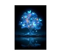 TERUEA Cuadros Decoracion Salon Flor Cerezas Árbol zafiro mariposas lago profundo oscuro sombreado Dormitorio Cocina Cuadros Pared Imágenes Wall Art Prints Decor（Azul-40x60cm1 Sin marco