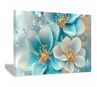 TERUEA Cuadros Decoracion Salon flor Lienzos decorativos Burbuja Floral Dorada Verde Agua Cuadros Decoracion Salon yoga femenino flor salud Lienzos decorativos（Verde Azulado-20x30cm1 Enmarcado