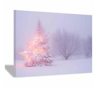 TERUEA Cuadros Decoracion Salon Modernos Árbol Navidad Rosa Nevada Iluminado Invierno, Cuadro Sobre Lienzo Moderno Dormitorio Cocina Cuadros Pared Imágenes Wall Art Prints（Rosa-60x90cm Enmarcado