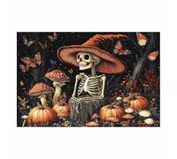TERUEA Cuadros Decoracion Salon Modernos Un esqueleto con una gorra hongo se encuentra entre hongos, Cuadro Sobre Lienzo Moderno Dormitorio Pared Imágenes Wall Art Prints（Rojo-80x120cm1 Sin marco