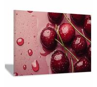 TERUEA Flores - Nubes - Naturaleza - Paisaje - Campo Cerezas Rojas Jugosas Gotas Agua Cocina, Cuadro Sobre Lienzo Moderno Dormitorio Cocina Cuadros Pared Imágenes（Rojo-70x100cm Enmarcado