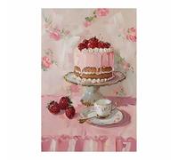 TERUEA Grandes Cuadros Decoracion Salon Modernos Tarta Fresa Vintage y Té de pared baño para cocina, oficina, decoración del hogar（Rosa-20x30cm1 Sin marco
