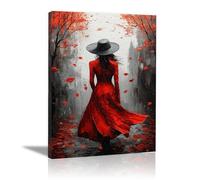 TERUEA Lienzo decorativo mujer en estilo vintage, Hermosa mujer con vestido rojo famosos lienzos antiguos femeninos impresos, decoración pared estética para dormitorio （Rojo-60x90cm Enmarcado