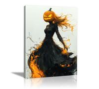 TERUEA Lienzo decorativo para pared Halloween, Una pintura cuerpo entero la Reina las Calabazas, terror, Halloween, arte pared para sala estar, dormitorio (Naranja-60x90cm1 Enmarcado