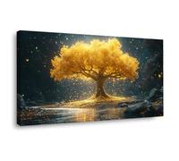TERUEA Lienzos Decoracion Pared Salon Árbol Dorado Brillante en Selva Lluviosa Pintura Abstracta Para Salon Decoración Grande（Dorado-30x60cm Enmarcado