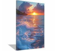 TERUEA Lienzos Decoracion Pared Salon Atardecer Playa Ola Destellos, arte pared para baño, sala estar, dormitorio, moderno, yoga,decoración de（Naranja-60x90cm Enmarcado