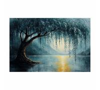 TERUEA Lienzos Fotos Pared Wall Art Lienzo Decoração Cuadro salones Árbol de la vida - Arte - Abstracto Sauce Llorón Paisaje Lacustre para dormitorio, baño,（Verde Azulado-80x120cm1 Sin marco