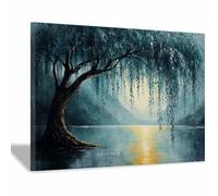 TERUEA Lienzos Fotos Pared Wall Art Lienzo Decoração Cuadro salones Árbol de la vida - Arte - Abstracto Sauce Llorón Paisaje Lacustre para dormitorio, baño,（Verde Azulado-40x60cm1 Enmarcado