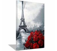TERUEA Lienzos Fotos Pared Wall Art Lienzo Decoração Cuadro salones Flores - Arte - Abstracto Torre Blanca y Negra Rosa Roja para dormitorio, baño,（Rojo-80x120cm1 Enmarcado