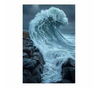TERUEA Paisaje Flores y Montaña Para Salon Decoración Ola Océano Roca Naturaleza, arte pared para baño, sala estar, dormitorio, moderno, decoración de（Azul-30x45cm Sin marco