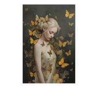 TERUEA Pintura sobre diseño vintage de mujer Mujer Floral Mariposas Amarillas antiguo pinturafemenino arte adecuada para sala de estar dormitorio oficina decoración（Amarillo-40x60cm Sin marco