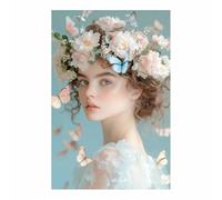 TERUEA Pintura sobre lienzo de pared, Arte Mariposas Rosas Románticas antiguo pintura femenino arte figurativo adecuada para sala de estar dormitorio oficina decoración（Rosa-60x90cm Sin marco