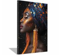 TERUEA Pintura sobre lienzo de pared, Pañuelo Azul Salpicaduras Naranja antiguo pintura femenino arte figurativo adecuada para sala de estar dormitorio oficina decoración（Azul-80x120cm Enmarcado