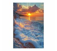 TERUEA plantas japonesas modernas, decoración pared para salas estar, dormitorio, arte pared Atardecer Naranja Ola Océano Roca Playa, para dormitorio, baño,（Naranja-20x30cm Sin marco