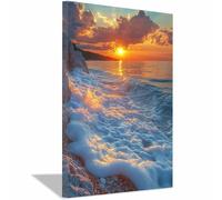 TERUEA plantas japonesas modernas, decoración pared para salas estar, dormitorio, arte pared Atardecer Naranja Ola Océano Roca Playa, para dormitorio, baño,（Naranja-80x120cm Enmarcado
